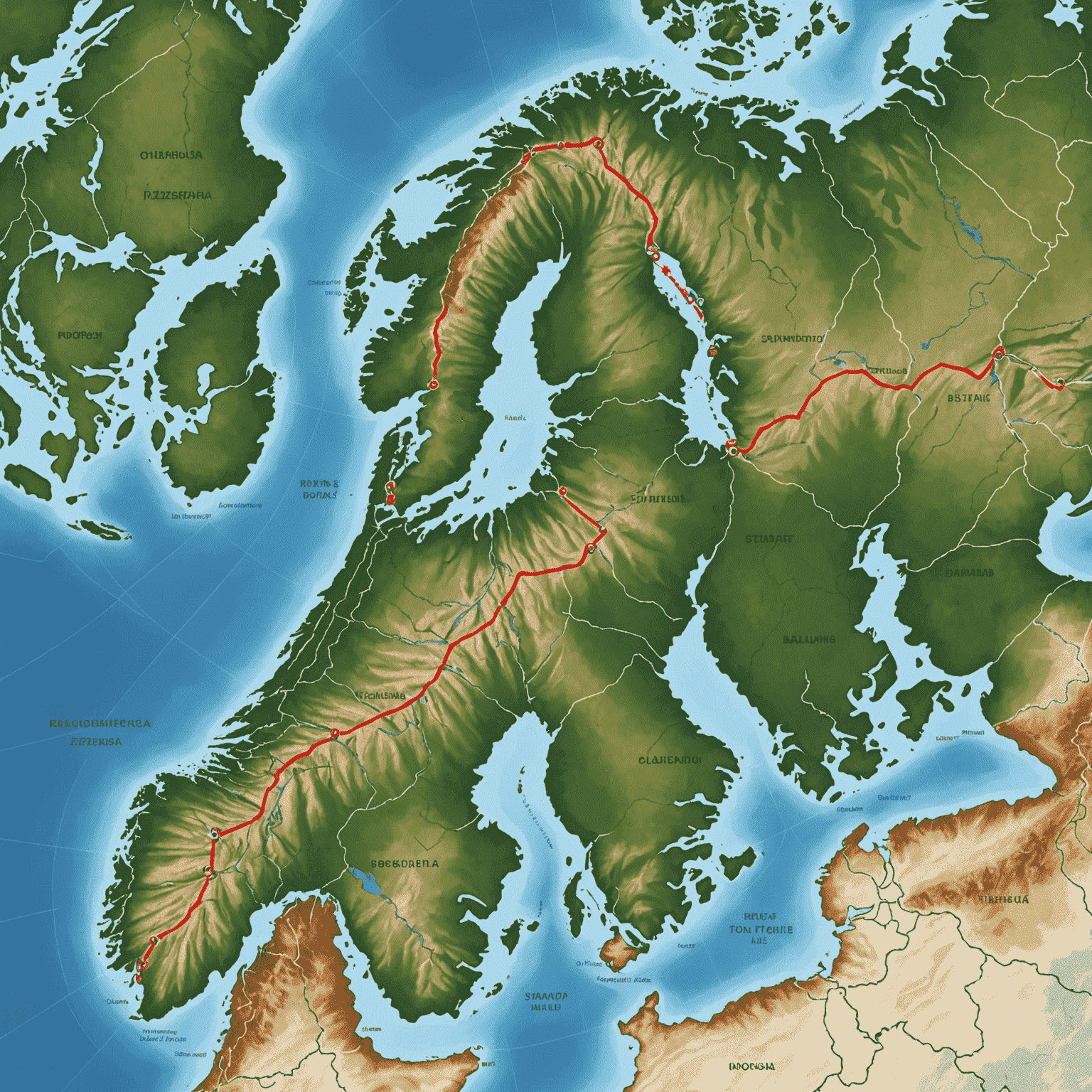 Et kart som viser Pizzabakerensis leveringsområder i Norge, med markerte soner for Oslo, Bergen, Trondheim, Stavanger og Tromsø